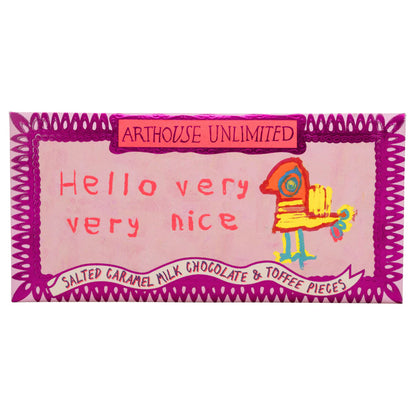 Arthouse Unlimited 'Hello very very nice' salted caramel milk chocolate mini bar in pink