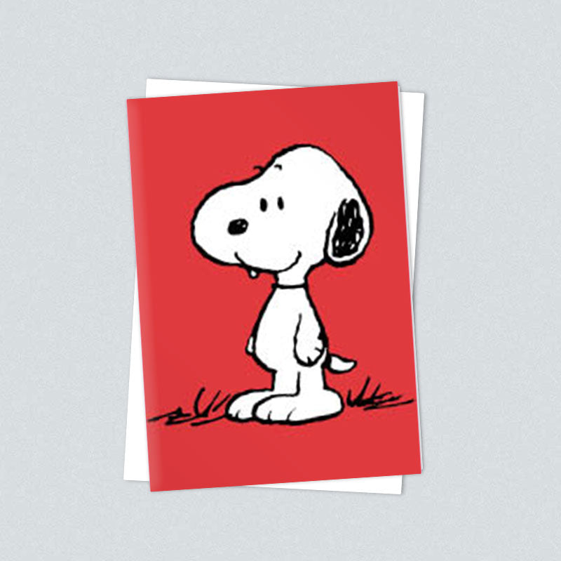 Red mini card with Snoopy standing