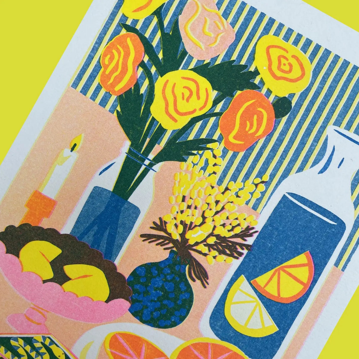 Close-up of the roses and carafe