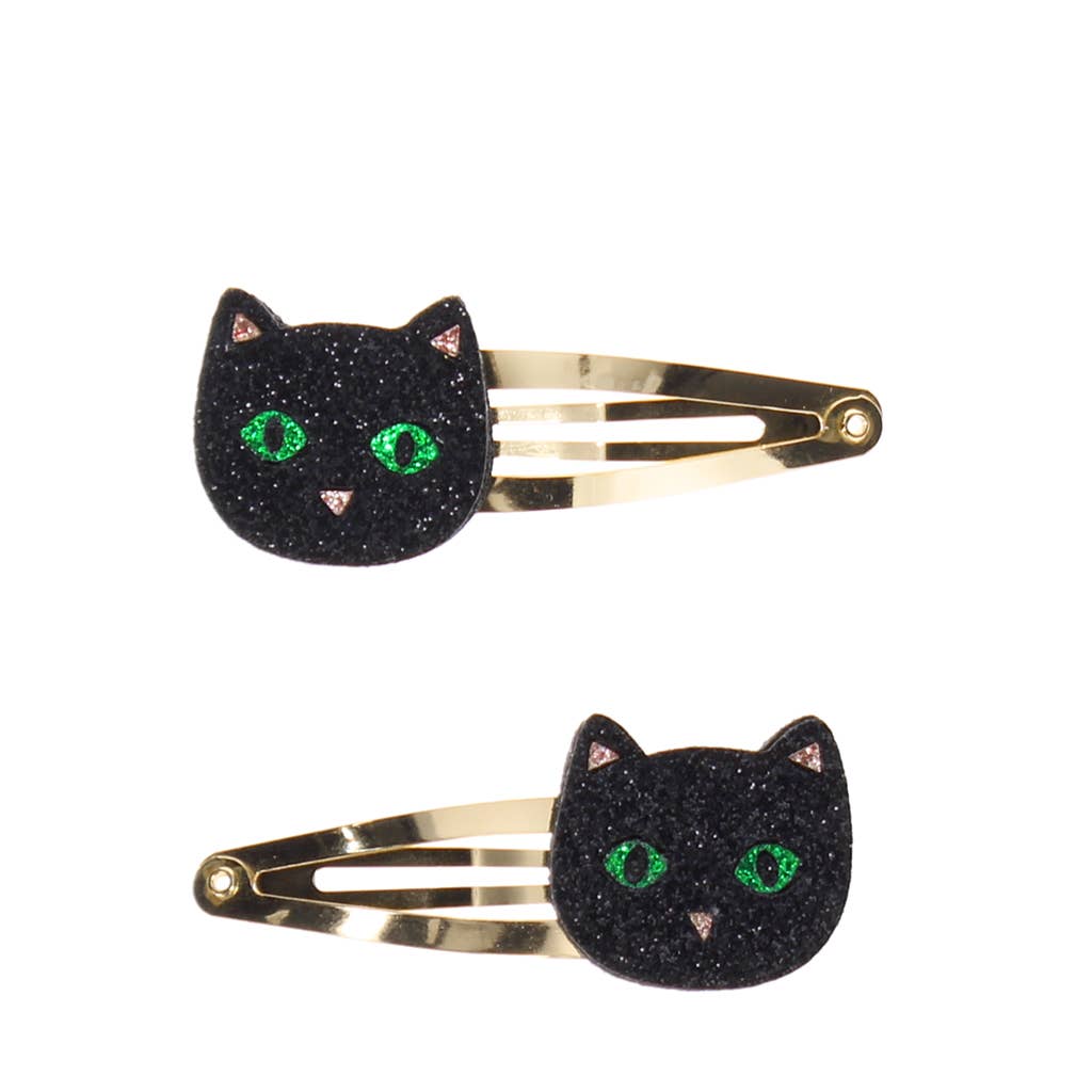Pair of glittery black cat hair clips