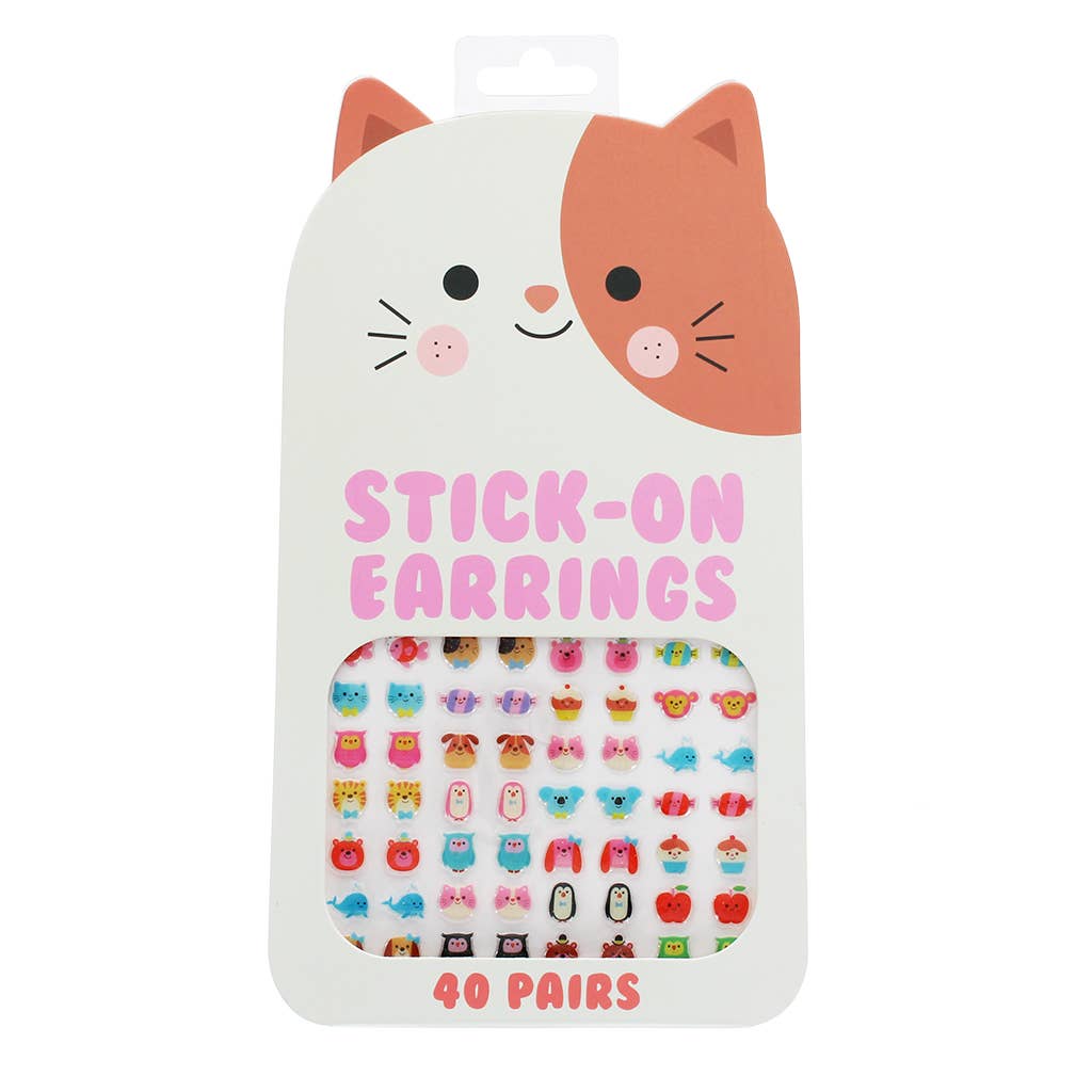 Cat-shaped card of 40 pairs of stick-on earrings