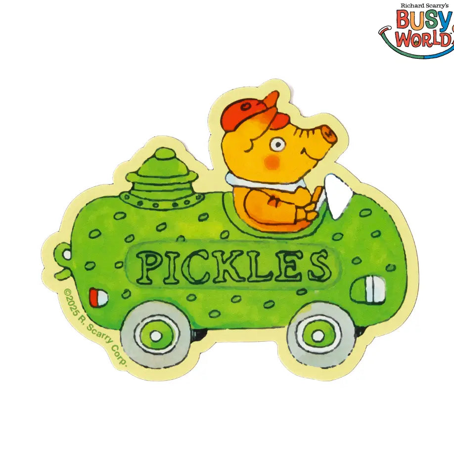 Richard Scarry Pickle Car magnet: Pickles the pig driving the green pickle car