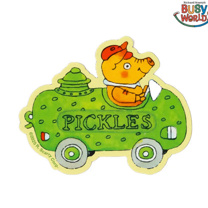 Richard Scarry Pickle Car magnet: Pickles the pig driving the green pickle car