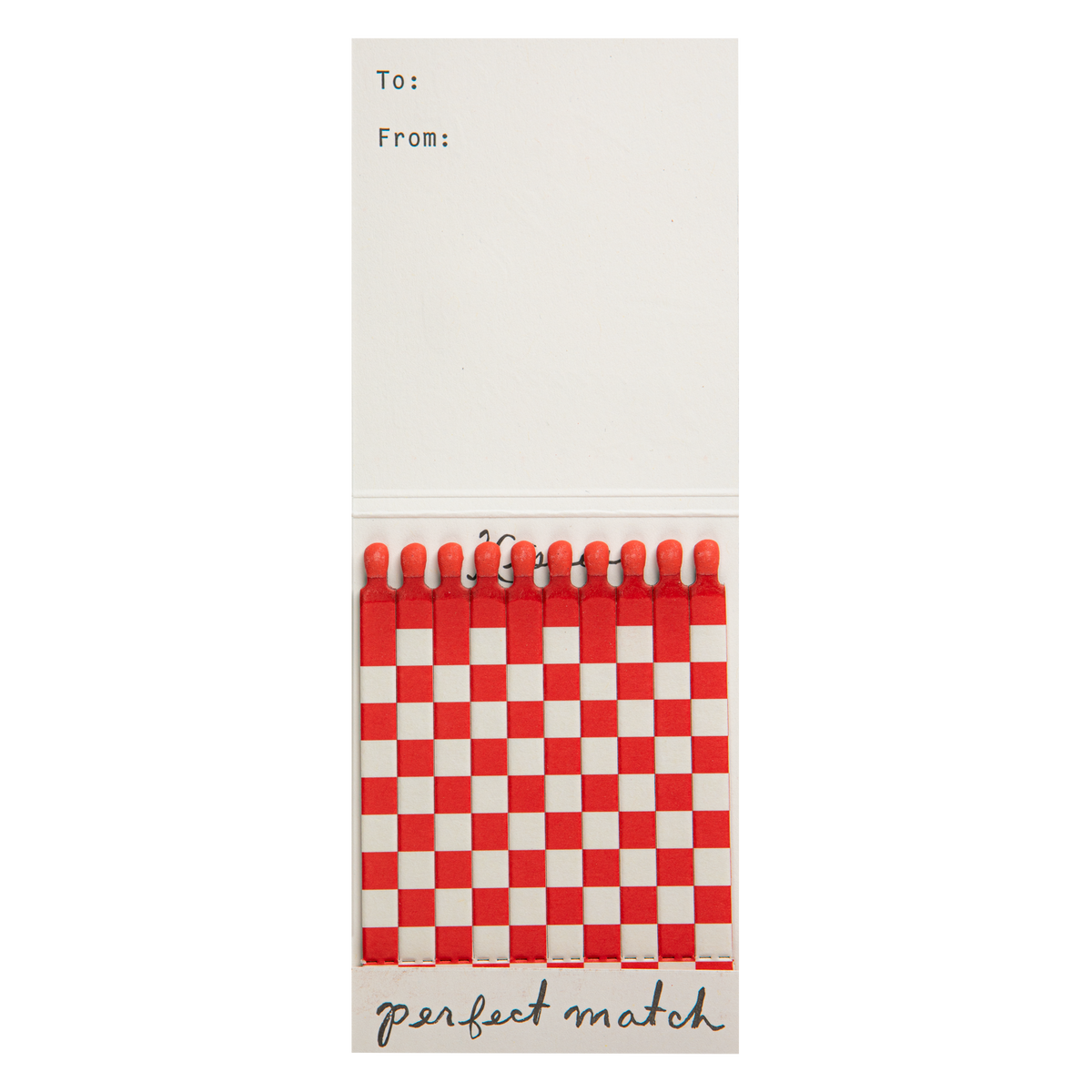 Inside the Lipstick match book with red and white matches and a To/From space