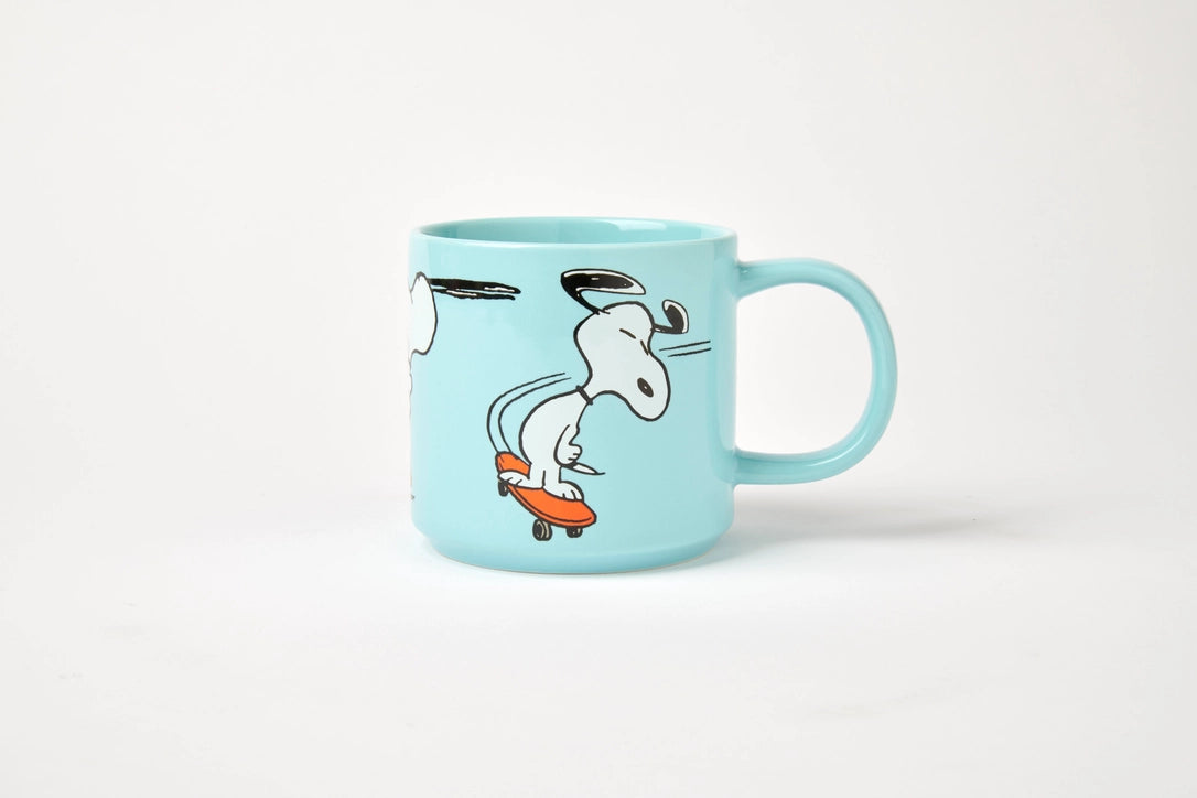 Snoopy skateboard mug, front view