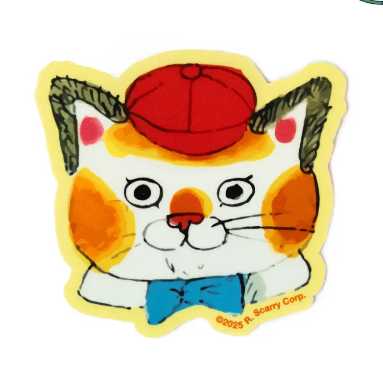Richard Scarry Huckle Cat sticker: Huckle in a red cap and blue bow tie