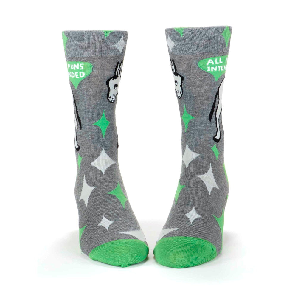 Front view of the All Puns Intended socks