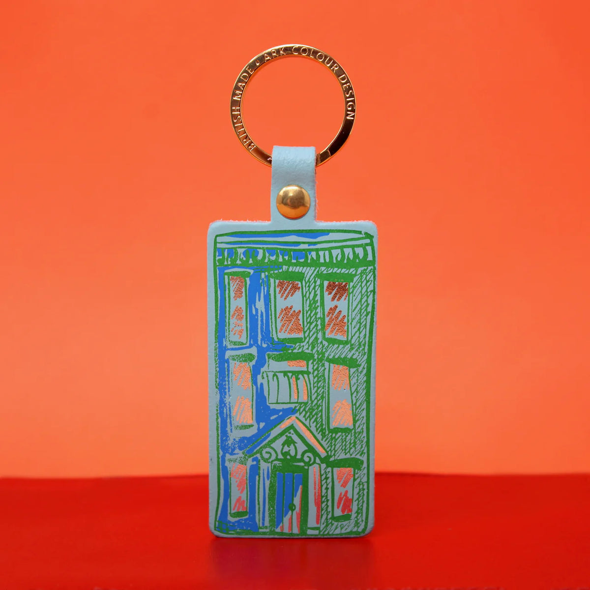 Ark turquoise apartment building leather key fob