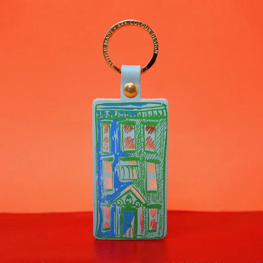 Ark turquoise apartment building leather key fob