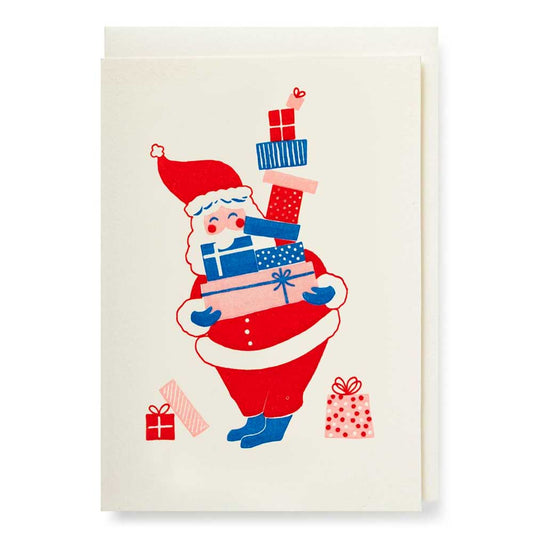 Archivist mini card: Father Christmas carrying a stack of presents