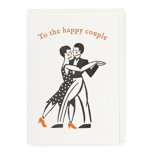 Letterpress card of a couple dancing a tango: To the happy couple