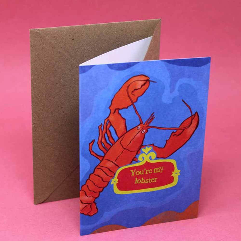 Blue card with a red lobster: You're my lobster