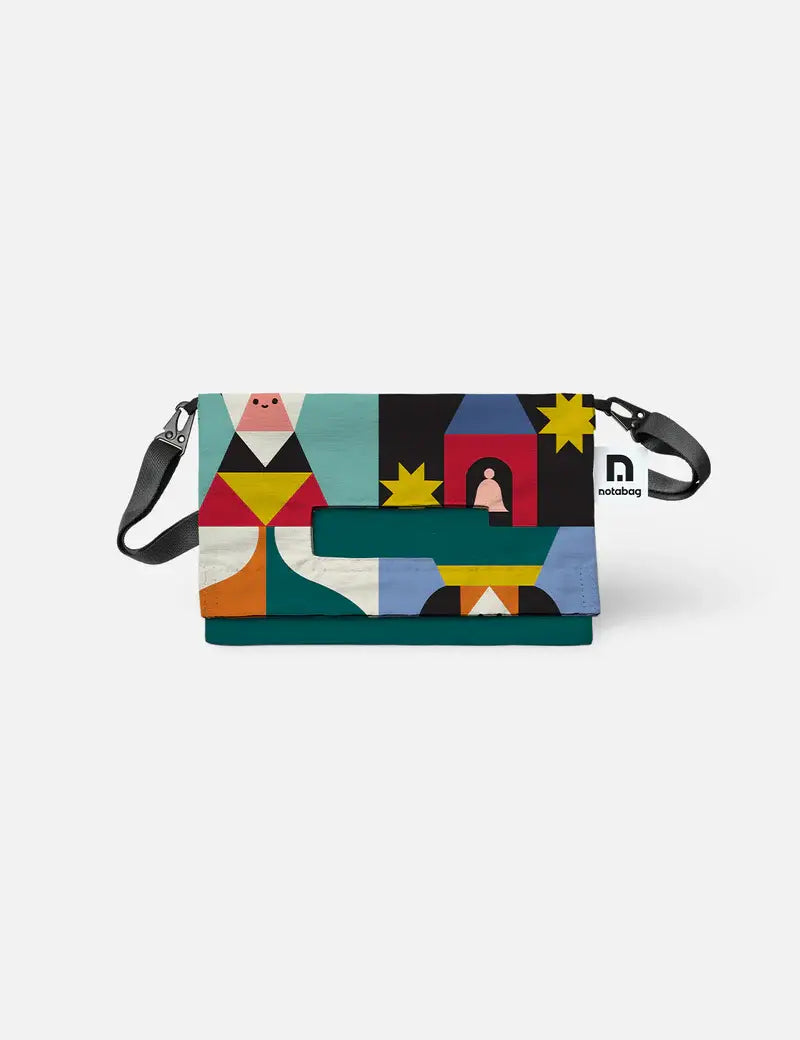 Notabag crossbody bag in a colourful geometric Playground print