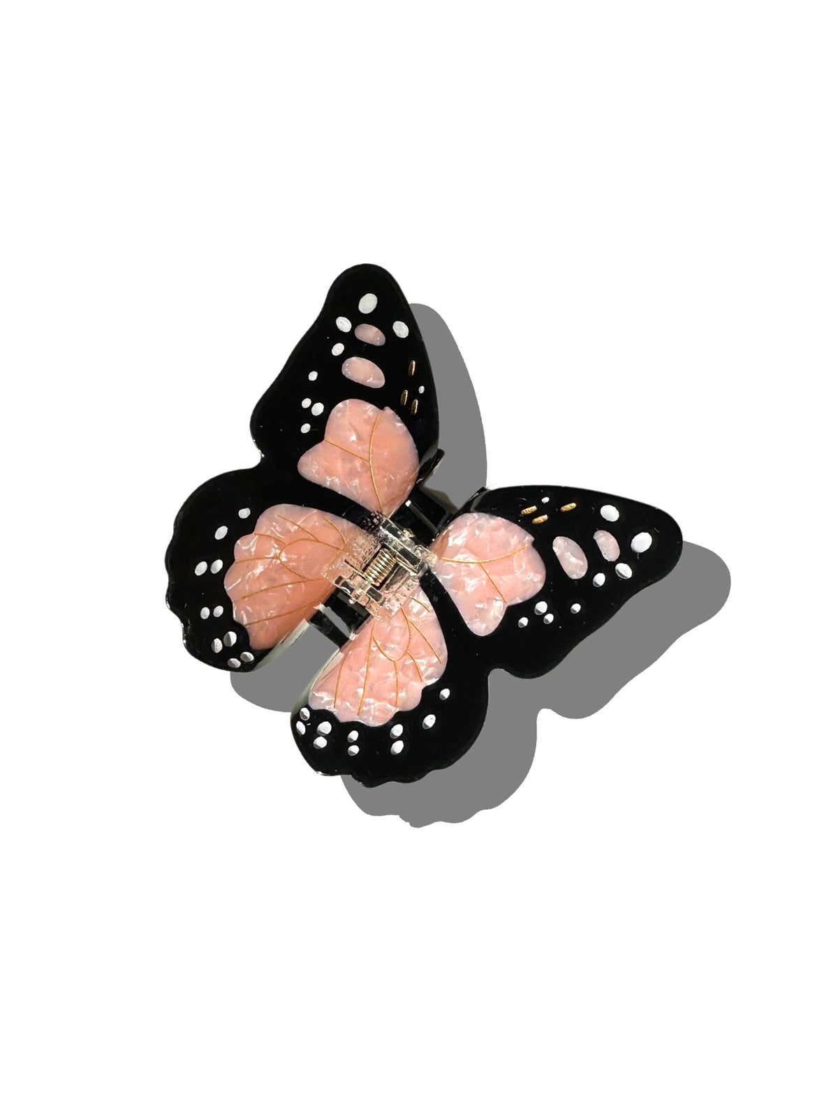 Pink and black hand-painted monarch butterfly claw clip