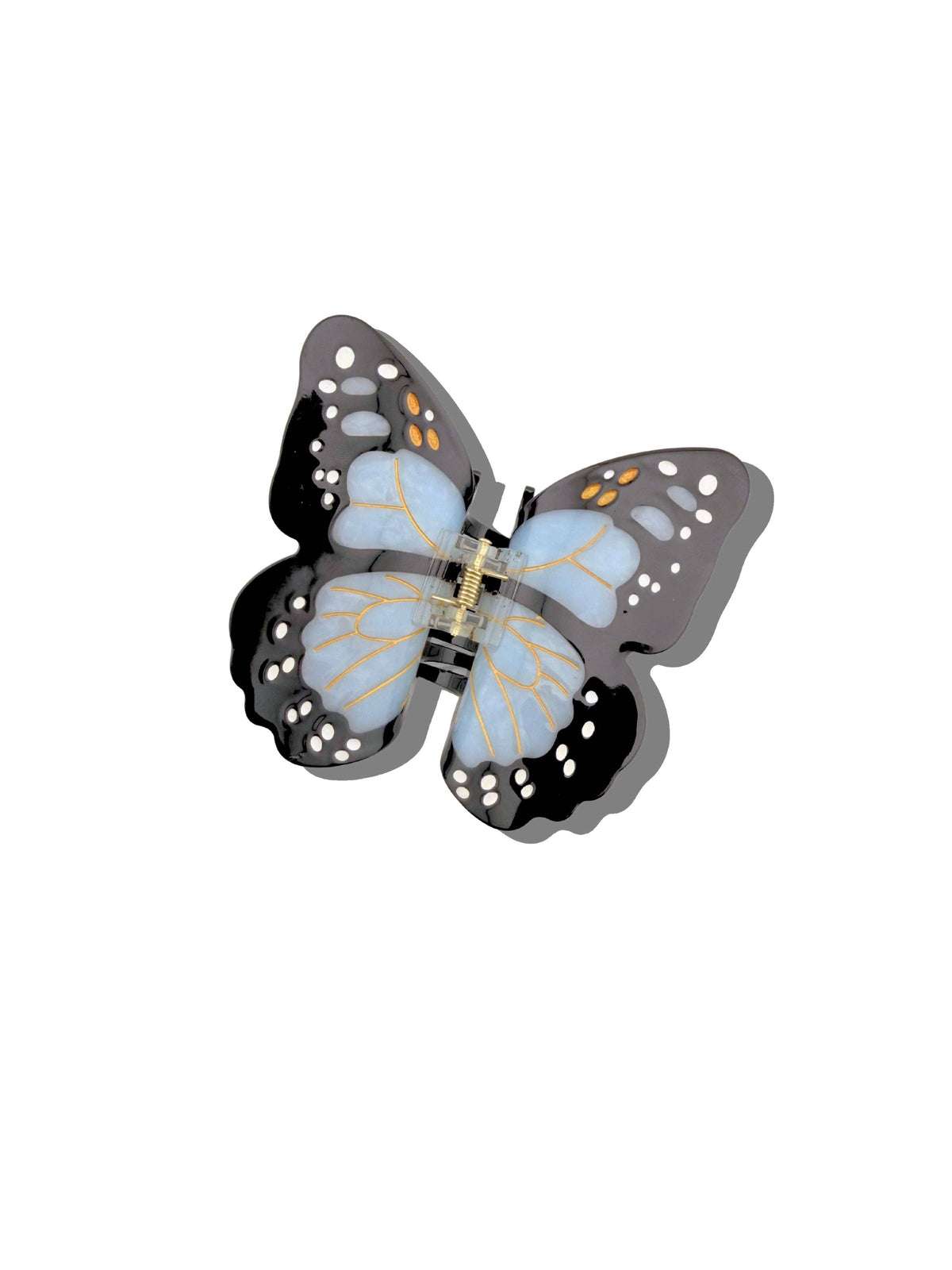 Pale blue and black butterfly claw clip