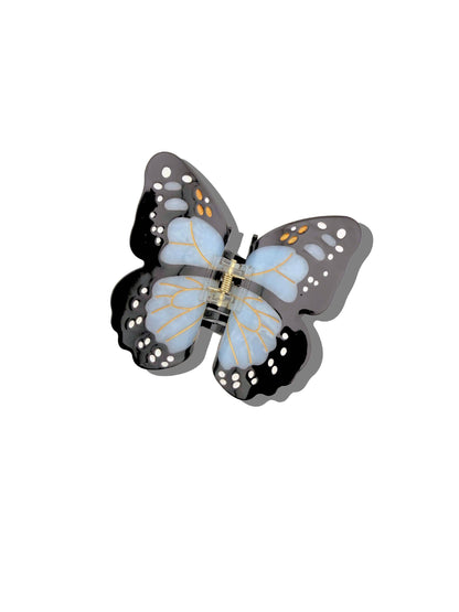 Pale blue and black butterfly claw clip