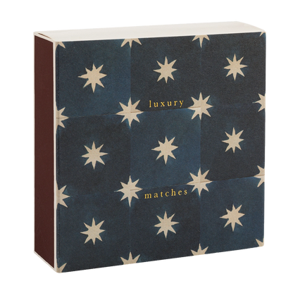 Navy star tile matchbox at an angle