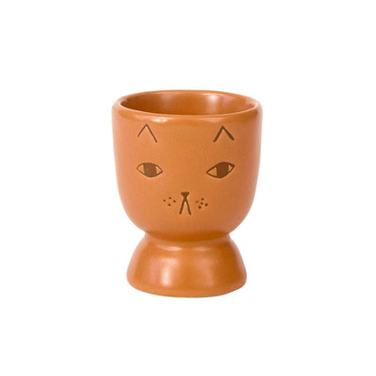 Ginger ceramic egg cup with a cat face