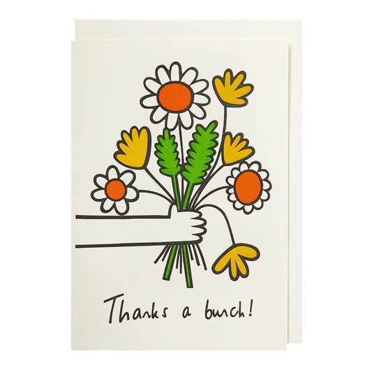 Archivist card by Jane Foster: a hand holding a bunch of colourful flowers, with 'Thanks a bunch!'