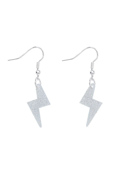 Tatty Devine lightning bolt charm earrings in silver glitter