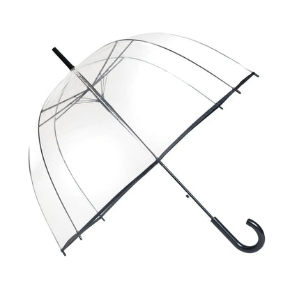 Clear dome umbrella with a plain black trim and handle