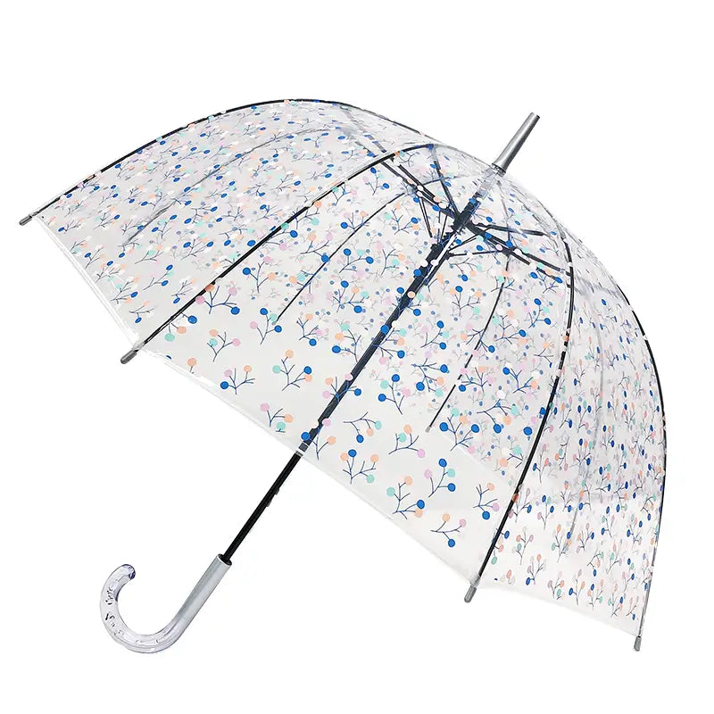 Clear dome umbrella with a Tree of Life print in blue