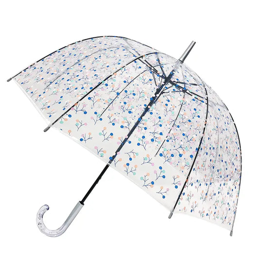 Clear dome umbrella with a Tree of Life print in blue