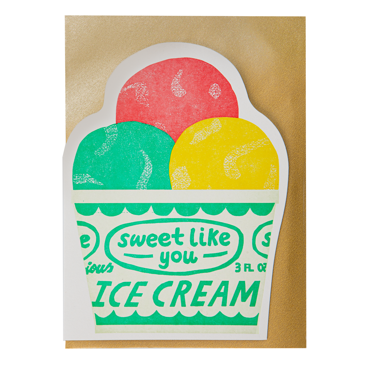 Ice cream pot card on a gold envelope