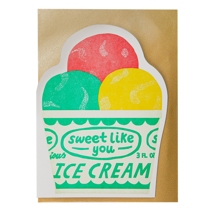 Ice cream pot card on a gold envelope