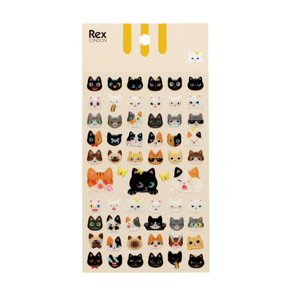 Sheet of 3D cat face stickers on its card