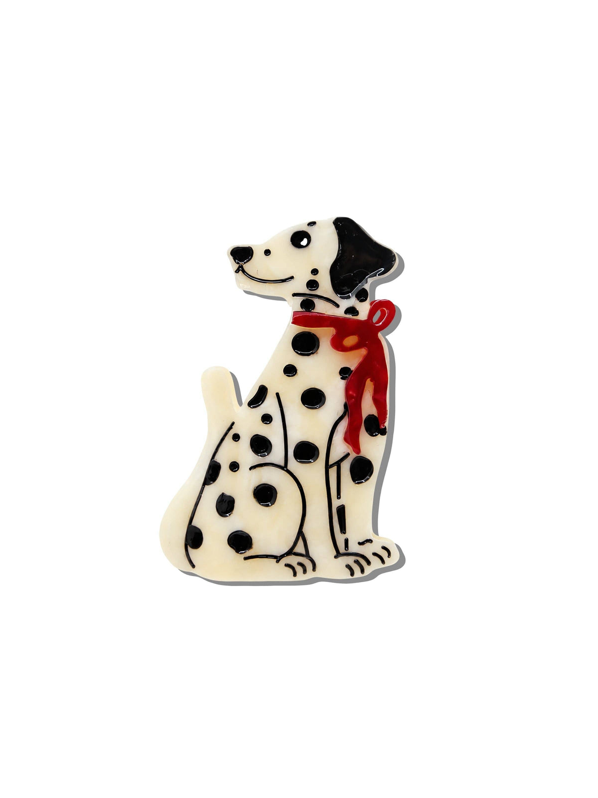 Solar Eclipse hand-painted dalmatian claw hair clip with a red bow