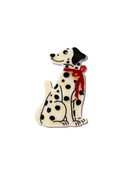 Solar Eclipse hand-painted dalmatian claw hair clip with a red bow