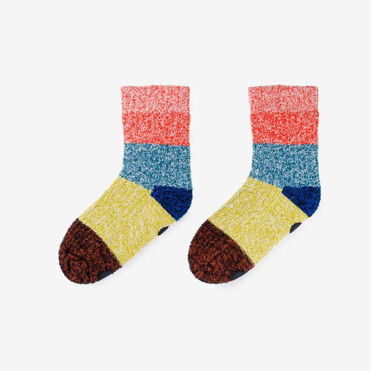 Verloop Colour Band house socks, S/M, in red, blue, yellow and brown bands