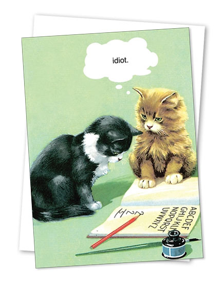 The idiot kitten card with its white envelope