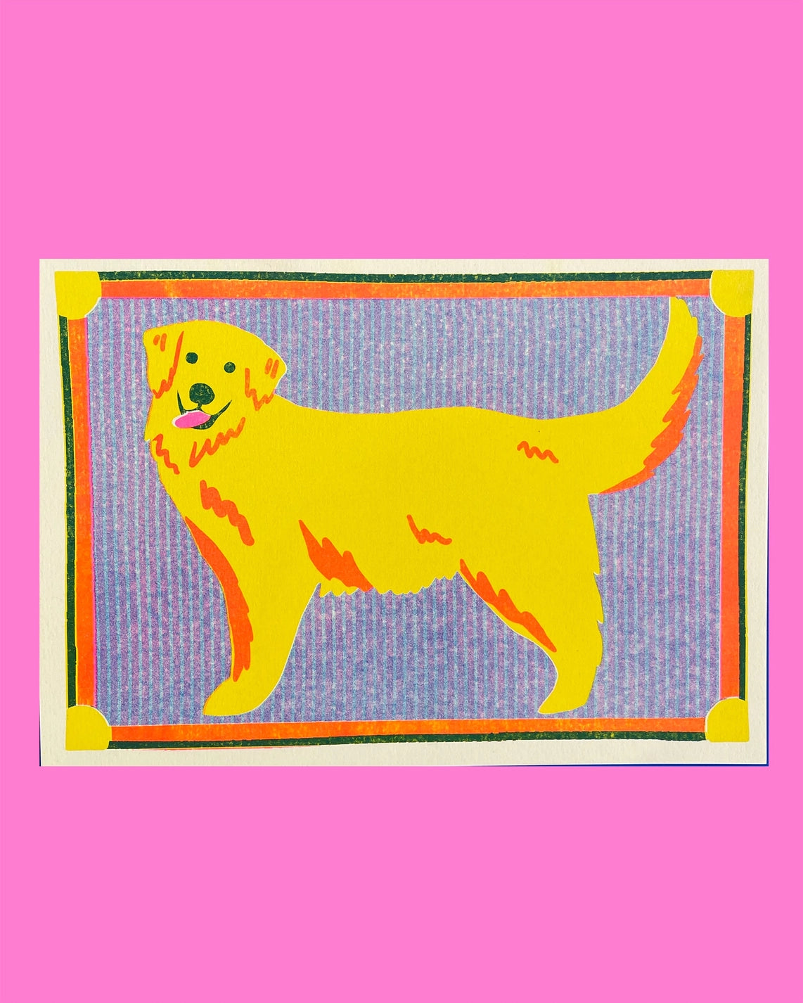 Naomi Wilkinson A5 mini print: a golden retriever on lilac