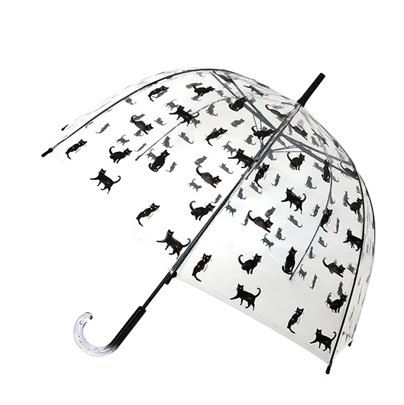 Clear dome umbrella printed with black cats