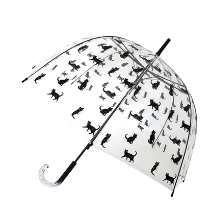 Clear dome umbrella printed with black cats