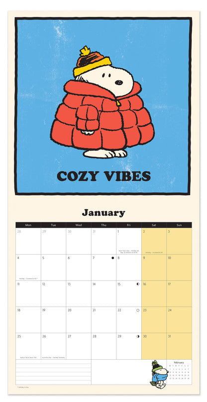 Snoopy calendar open on January: Cozy vibes
