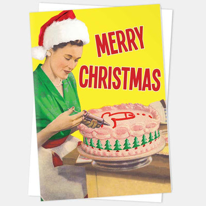The Christmas cake card with its white envelope