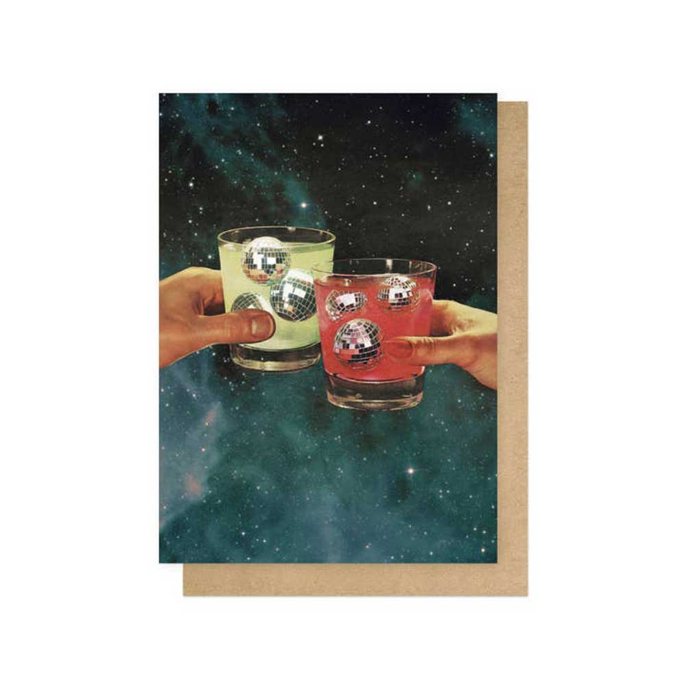 Cosmic Cheers card with its kraft envelope