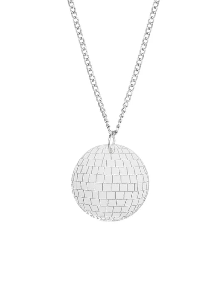 Tatty Devine mirrored disco ball pendant on a silver chain