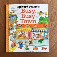 Richard Scarry's Busy, Busy Town book cover with animals in a busy street