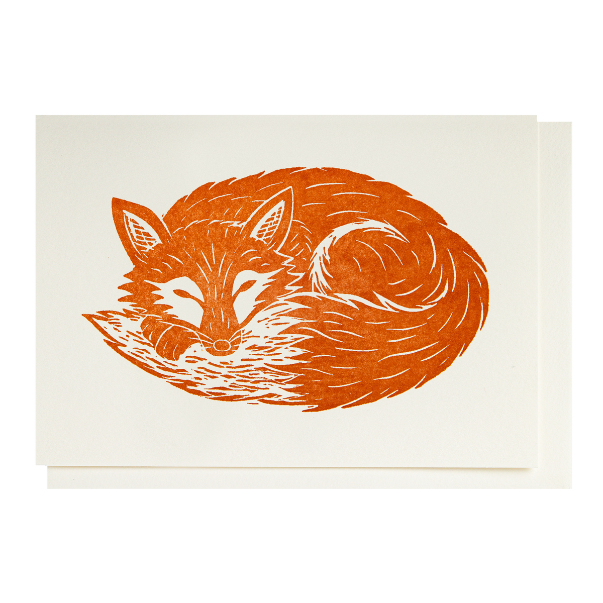 Card with an orange fox curled up asleep