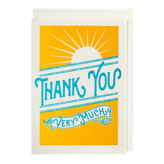 Yellow card with a rising sun: Thank you very much