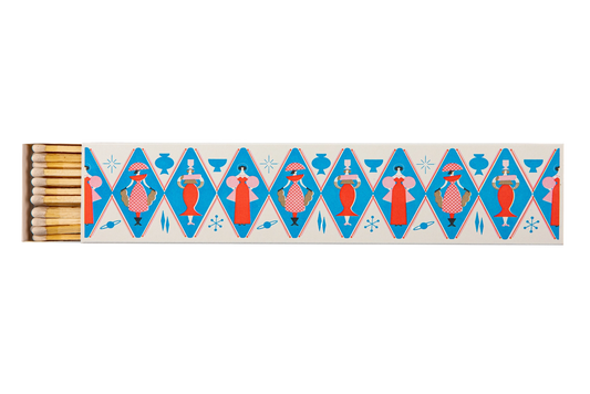 Archivist Cosmic Ladies long matches in a blue and red patterned box