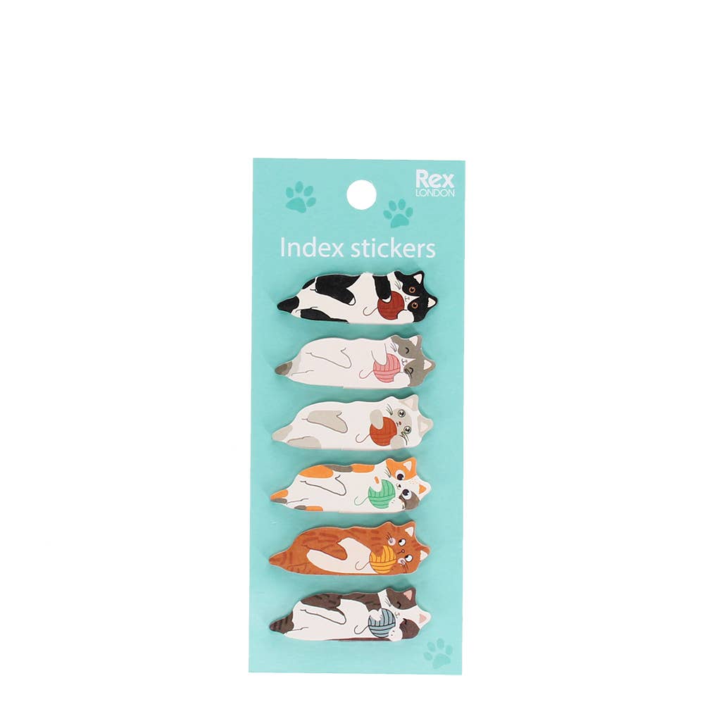 Pack of cat-shaped index stickers on a mint card