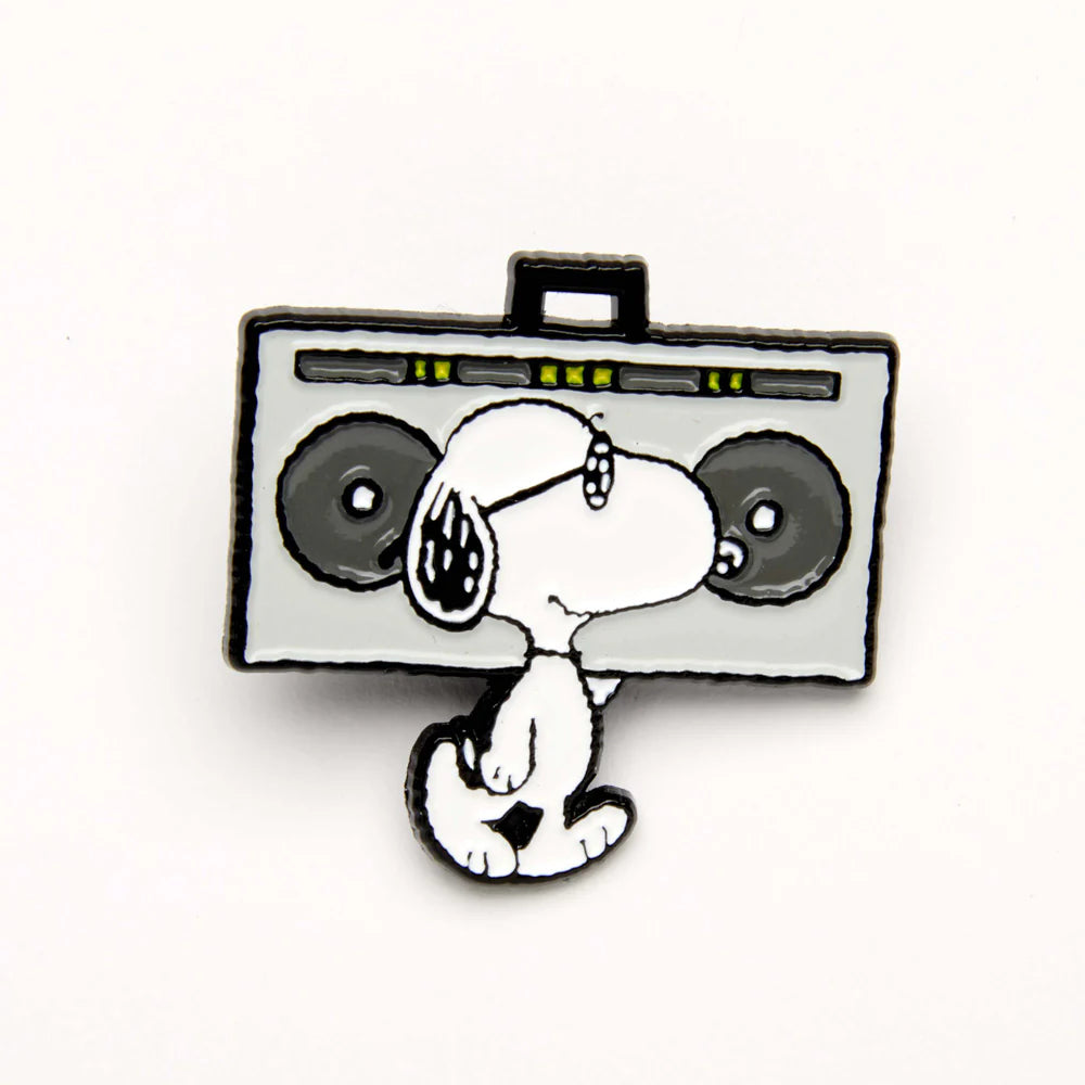 Peanuts enamel pin: Snoopy carrying a boombox