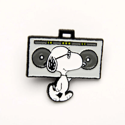 Peanuts enamel pin: Snoopy carrying a boombox