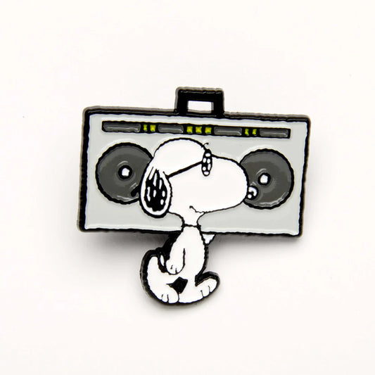 Peanuts enamel pin: Snoopy carrying a boombox