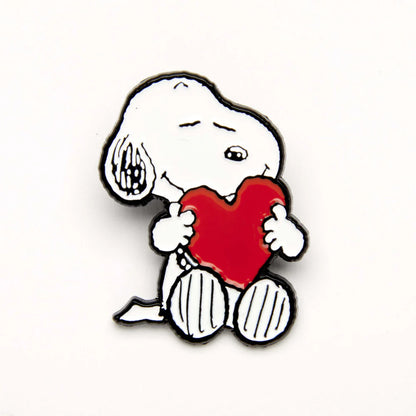 Peanuts Give Hugs enamel pin: Snoopy hugging a red heart